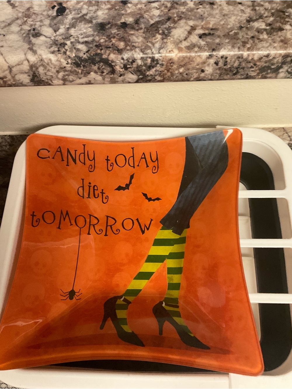 Candy Today, Diet Tomorrow Halloween Serving Plate - Orange 10”x10”